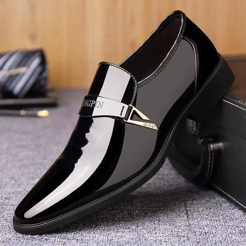 Men's Leather Oxford Shoes Slip On Business Dress Loafers with Pointed Toe